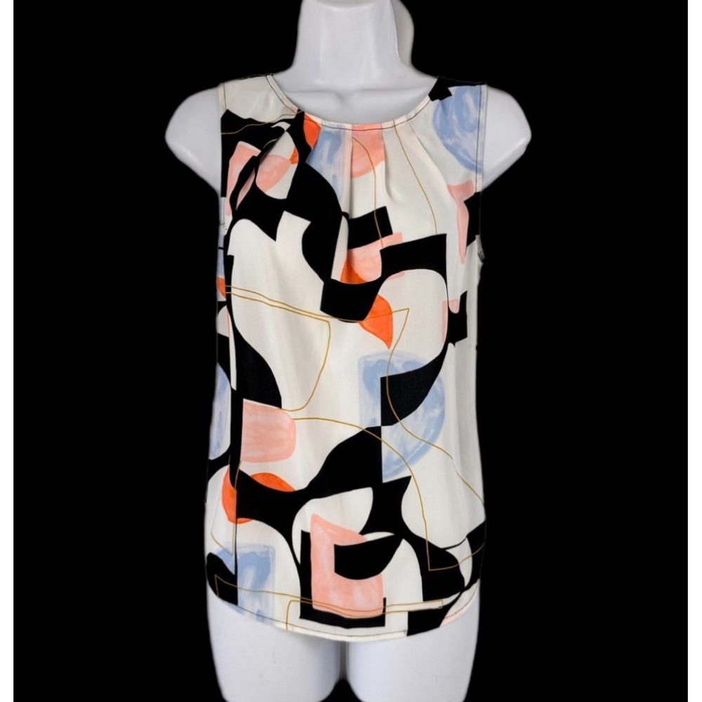 Worthington Blouse Women XS Multicolor Abstract Geometric Sleeveless Pleated Top - Picture 9 of 13